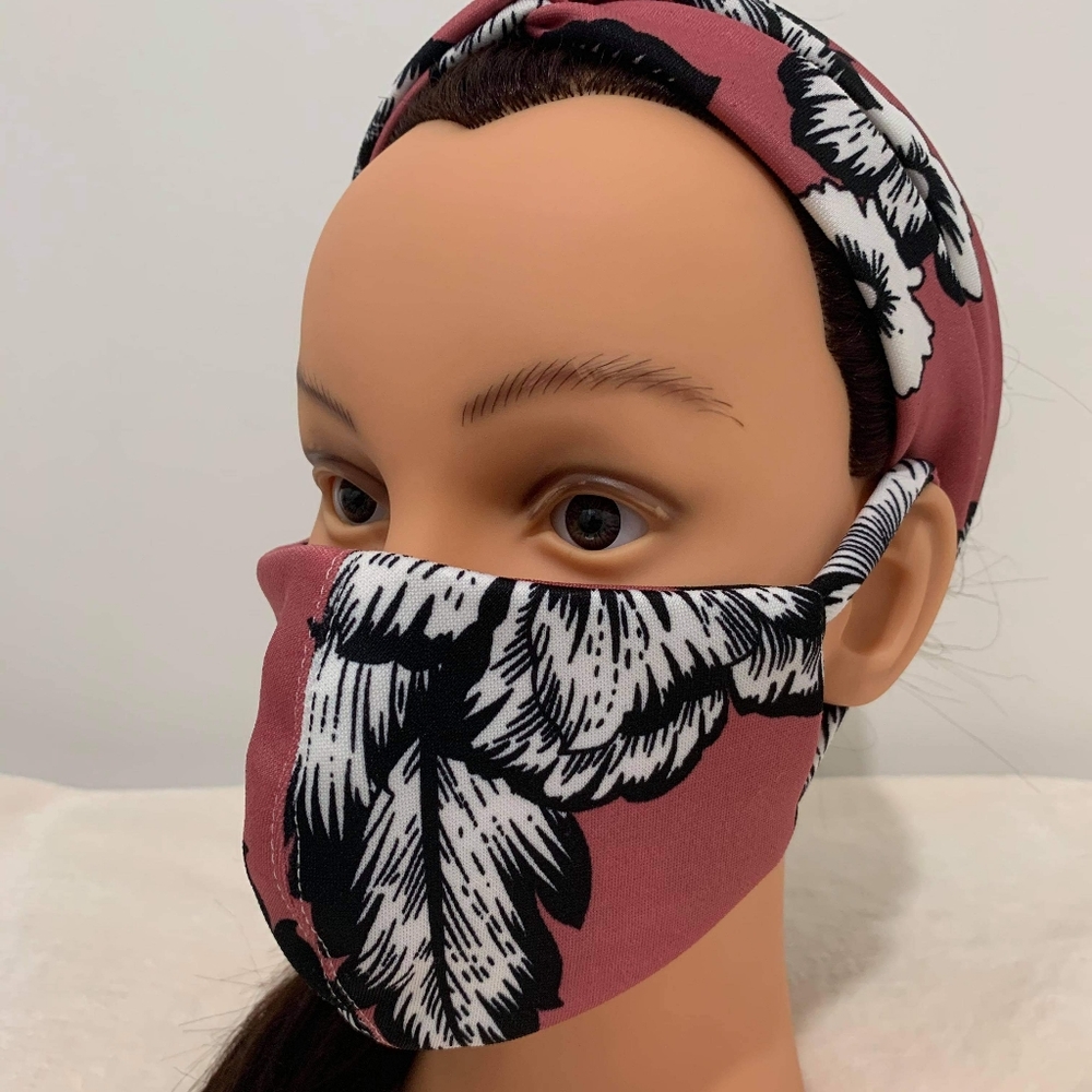 Boho Top Knot Headband and Facemask Set